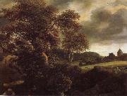 Jacob van Ruisdael Hilly Landscape with a great oak and a Grainfield Sweden oil painting artist